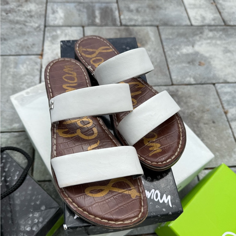 Sam Edelman White and Brown Double-Strap Sandals